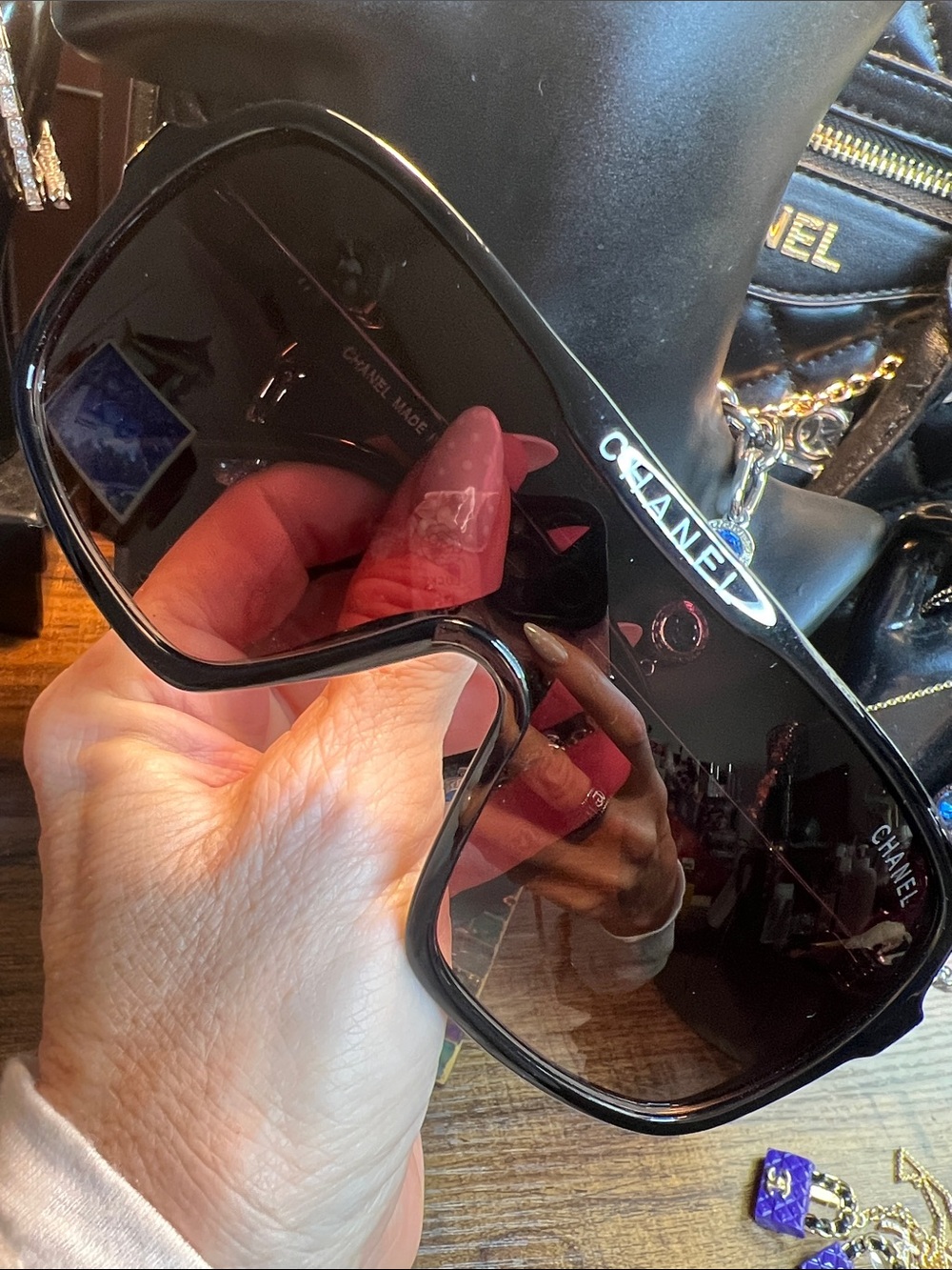 Black Oversized Shield Sunglasses with Logo Detail